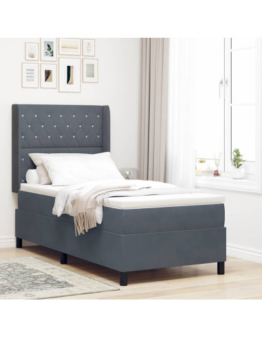 Letto a molle con materasso Grigio scuro 100 x 200 cm Velluto