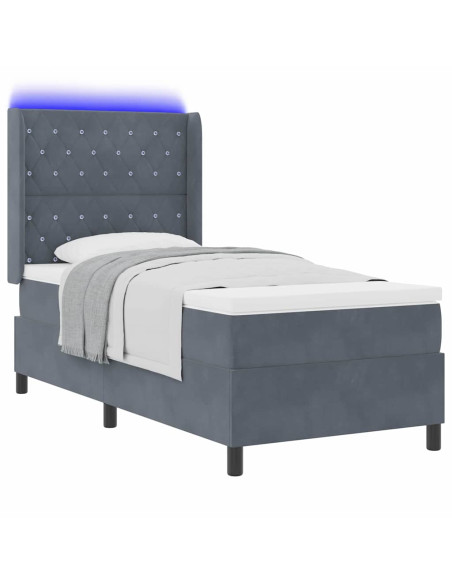 Letto a molle con materasso Grigio scuro 100 x 200 cm Velluto