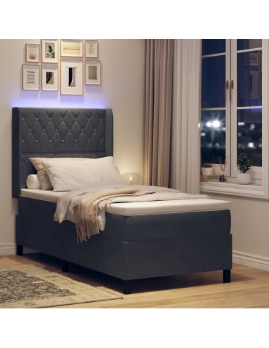 Letto a molle con materasso Grigio scuro 100 x 200 cm Velluto