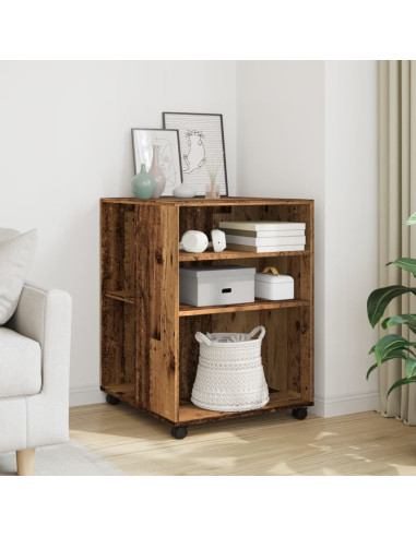 Tavolino con Ruote Legno Antico 55x60x78 cm in Truciolato