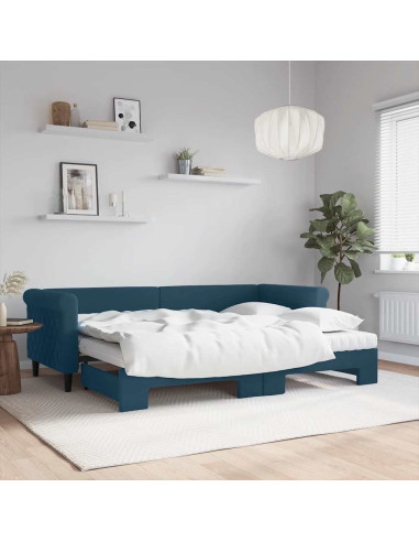 Divano Letto Estraibile con Materassi Blu 80x200 cm Velluto