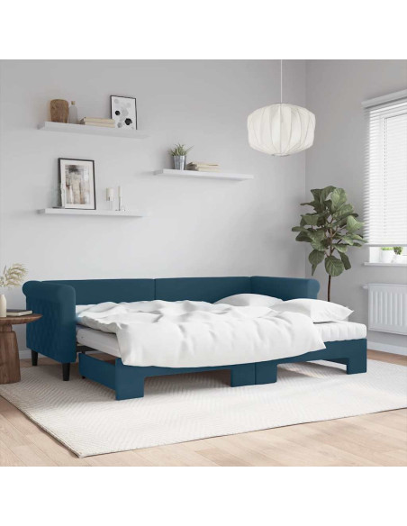 Divano Letto Estraibile con Materassi Blu 80x200 cm Velluto