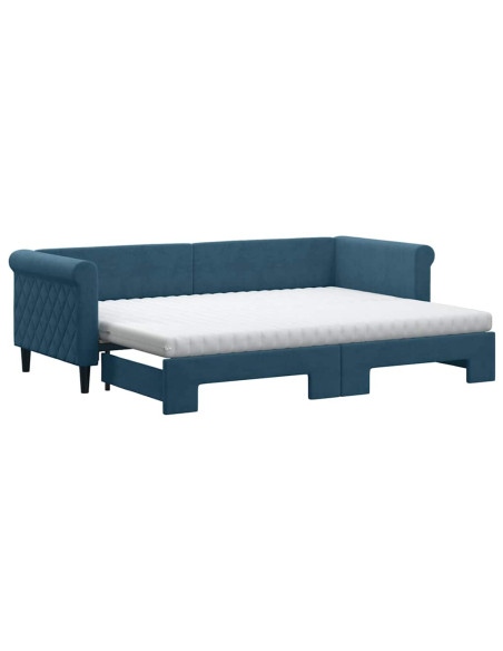 Divano Letto Estraibile con Materassi Blu 80x200 cm Velluto