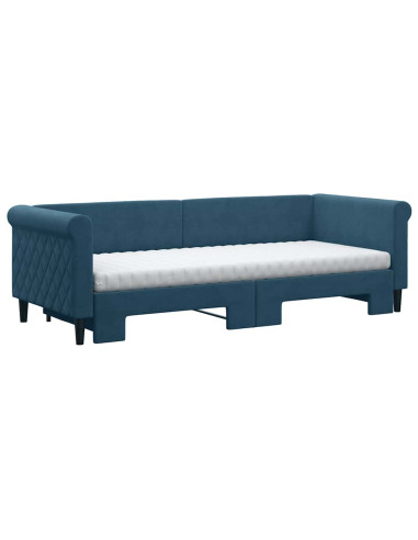 Divano Letto Estraibile con Materassi Blu 80x200 cm Velluto