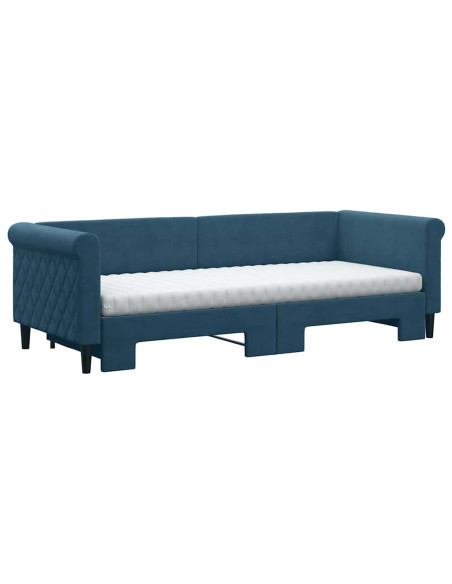 Divano Letto Estraibile con Materassi Blu 80x200 cm Velluto