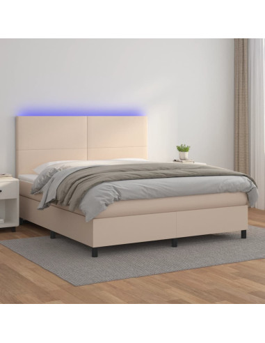 Giroletto Molle Materasso e LED Cappuccino 180x200cm Similpelle