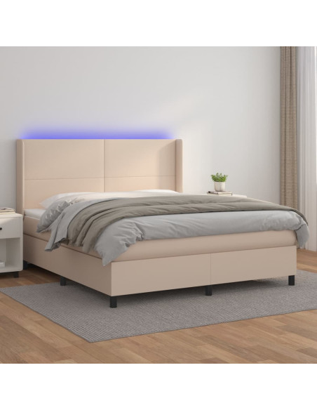 Giroletto Molle Materasso e LED Cappuccino 180x200cm Similpelle