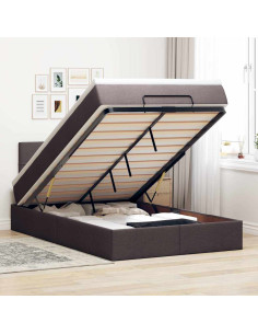 Pouf Letto con Materasso Marrone Scuro 120x200 cm in Tessuto