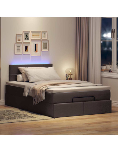 Pouf Letto con Materasso Marrone Scuro 120x200 cm in Tessuto