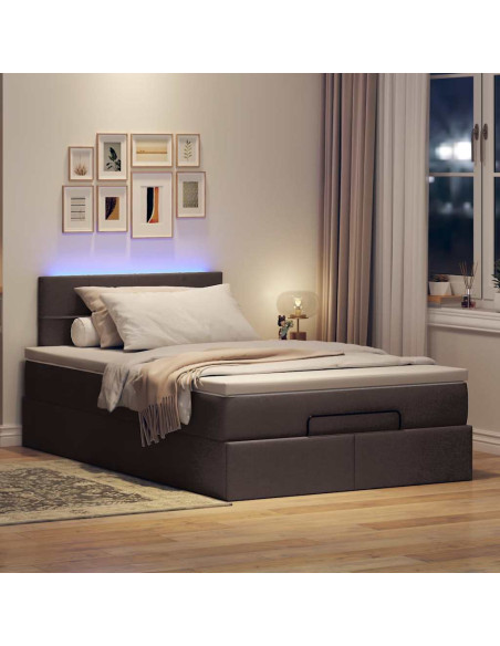 Pouf Letto con Materasso Marrone Scuro 120x200 cm in Tessuto