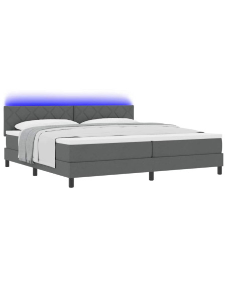 Letto a molle con strisce LED Grigio scuro 200 x 200 cm Tessuto