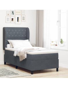 Letto a molle con materasso Grigio scuro 200 x 100 cm Velluto