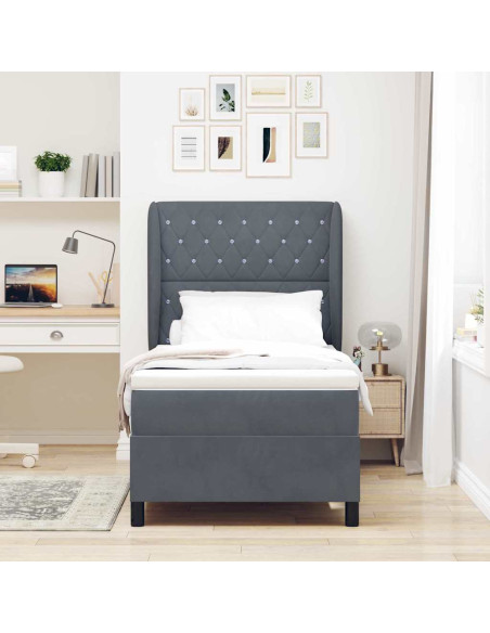 Letto a molle con materasso Grigio scuro 200 x 100 cm Velluto
