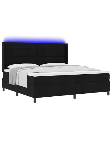 Letto a Sorgente LED con testiera Nero 200 x 200 cm Tessuto