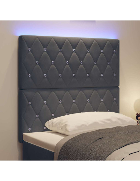 Testiera LED con strisce LED Grigio scuro 100 cm Velluto