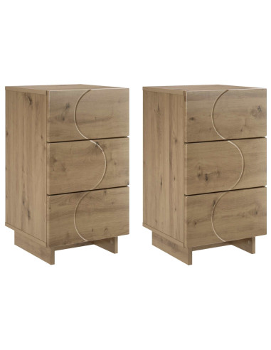 Armadio da Notte 2 pcs Rovere Artigianale 33,5 x 34,5 x 60 cm