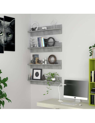 Mensole Muro 4pz Grigio Cemento 80x11,5x18cm Legno Multistrato