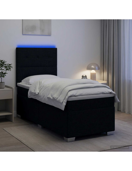 Letto box spring con materasso Nero 100 x 200 cm Tessuto