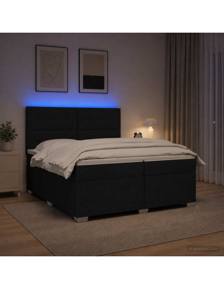 Letto box spring con materasso Nero 200 x 200 cm Tessuto