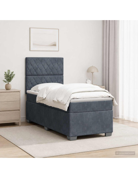 Letto box spring con materasso Grigio Scuro 100 x 200 cm