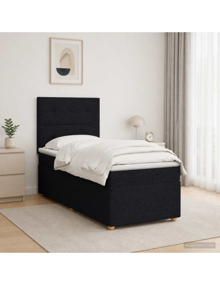 Letto box spring con materasso Nero 100 x 200 cm Tessuto