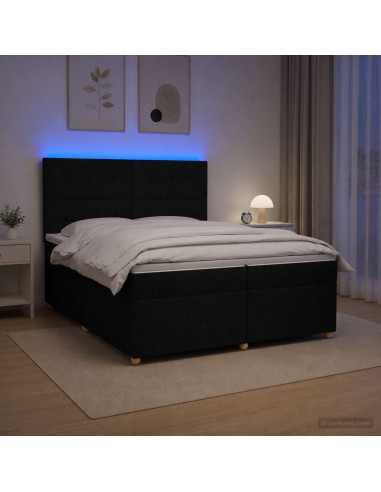 Letto box spring con materasso Nero 200 x 200 cm Tessuto