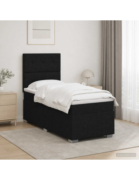 Letto Box Spring LED con Materasso Nero 100 x 200 cm Tessuto