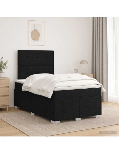 Letto Box Spring LED con Materasso Nero 120 x 200 cm Tessuto