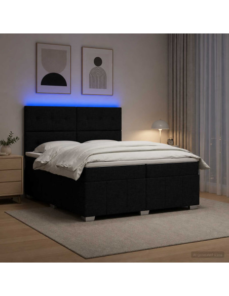 Letto Box Spring LED con Materasso Nero 200 x 200 cm Tessuto