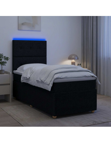 Letto Box Spring LED con Materasso Nero 100 x 200 cm Tessuto