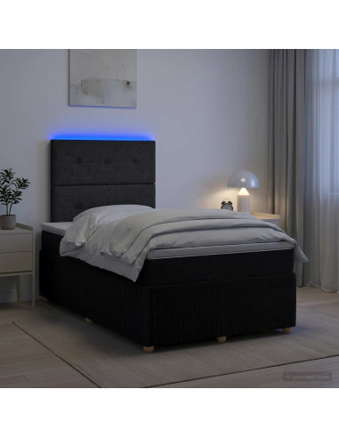 Letto Box Spring LED con Materasso Nero 120 x 200 cm Tessuto
