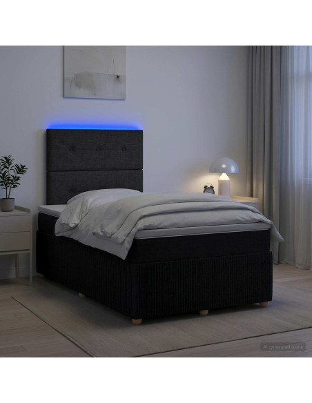 Letto Box Spring LED con Materasso Nero 120 x 200 cm Tessuto