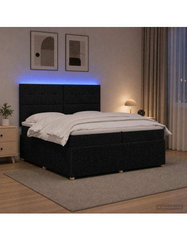 Letto Box Spring LED con Materasso Nero 200 x 200 cm Tessuto