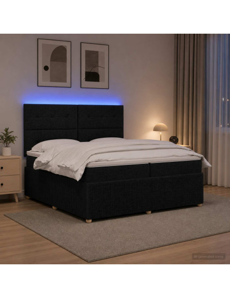 Letto Box Spring LED con Materasso Nero 200 x 200 cm Tessuto