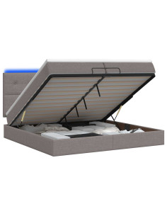 Letto Ottomano con Materasso e LED Tortora 200 x 200 cm Tessuto