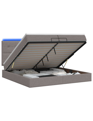 Letto Ottomano con Materasso e LED Tortora 200 x 200 cm Tessuto