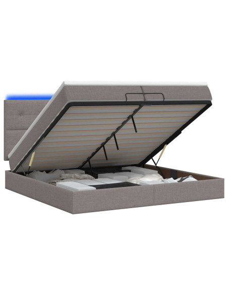 Letto Ottomano con Materasso e LED Tortora 200 x 200 cm Tessuto