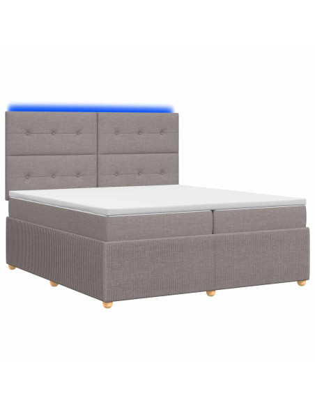 Letto Box Spring LED con Materasso Tortora 200 x 200 cm Tessuto