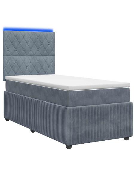 Letto Box Spring LED con Materasso Grigio Scuro 90 x 200 cm