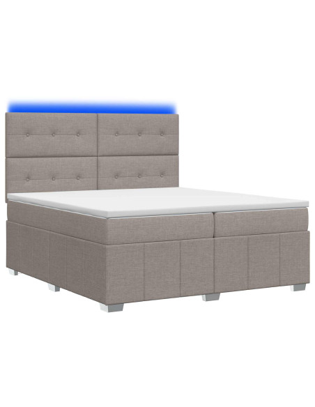 Letto Box Spring LED con Materasso Tortora 200 x 200 cm Tessuto