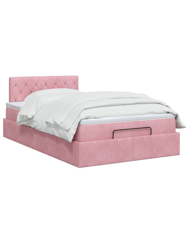 Letto ottomano con materasso Rosa 120 x 200 cm Velluto
