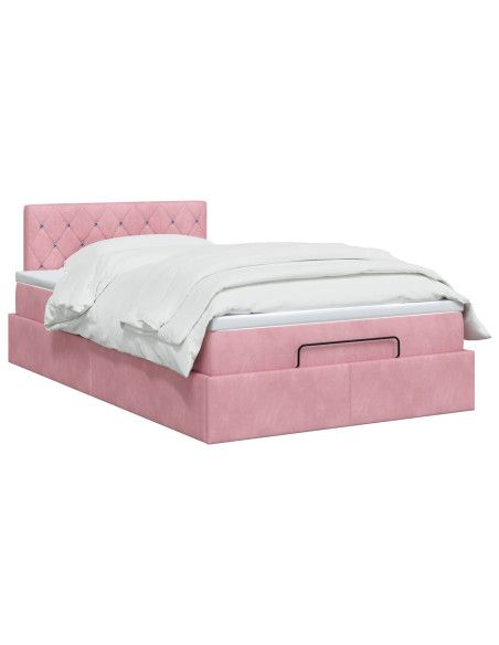 Letto ottomano con materasso Rosa 120 x 200 cm Velluto