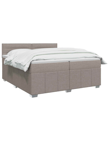 Letto Box Spring LED con Materasso Tortora 200 x 200 cm Tessuto
