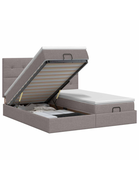 Letto ottomano con materasso con testiera 2 pz Tortora Tessuto