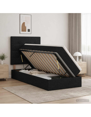 Letto con contenitore LED e materasso Nero 100 x 200 cm Tessuto