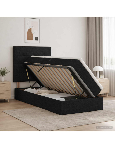 Letto con contenitore LED e materasso Nero 100 x 200 cm Tessuto