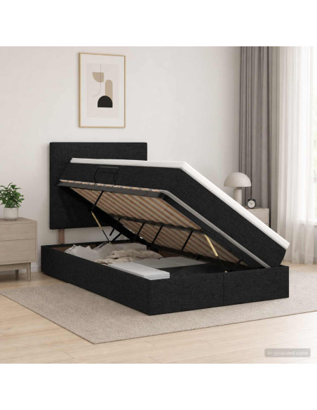 Letto con contenitore LED e materasso Nero 120 x 200 cm Tessuto