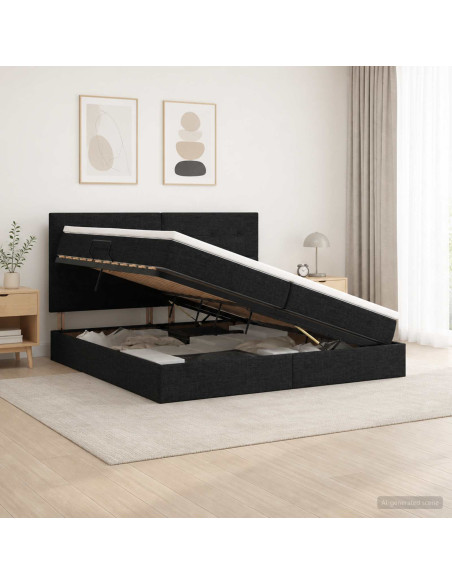 Letto con contenitore LED e materasso Nero 200 x 200 cm Tessuto
