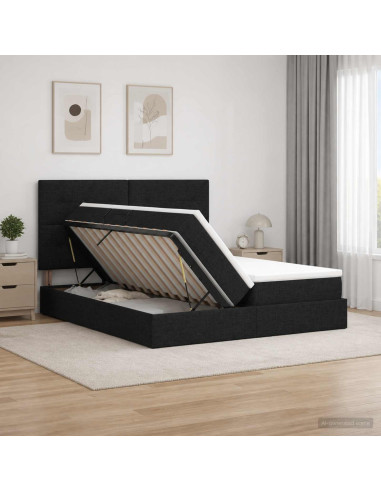 Letto con contenitore LED e materasso Nero 200 x 200 cm Tessuto