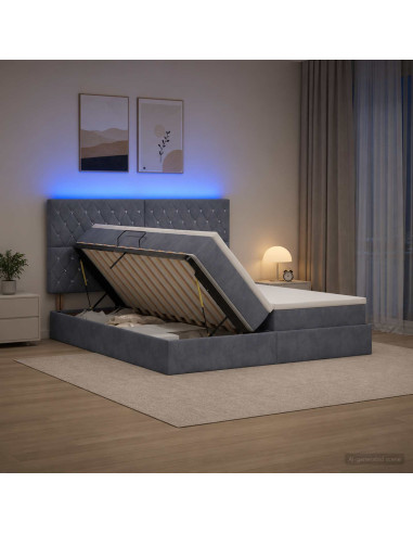 Letto con contenitore LED e materasso Grigio Scuro 200 x 200 cm